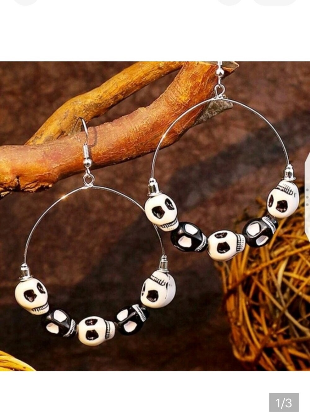 ✨3 FOR $28✨🆕💀 BLACK & WHITE HOOP SKULL EARRINGS